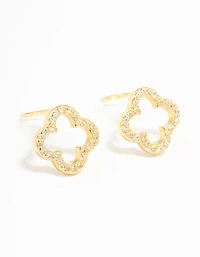 Gold Plated Sterling Silver Cubic Zirconia Flower Stud Earrings