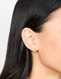 Gold Plated Sterling Silver Cubic Zirconia Flower Stud Earrings