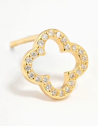 Gold Plated Sterling Silver Cubic Zirconia Flower Stud Earrings