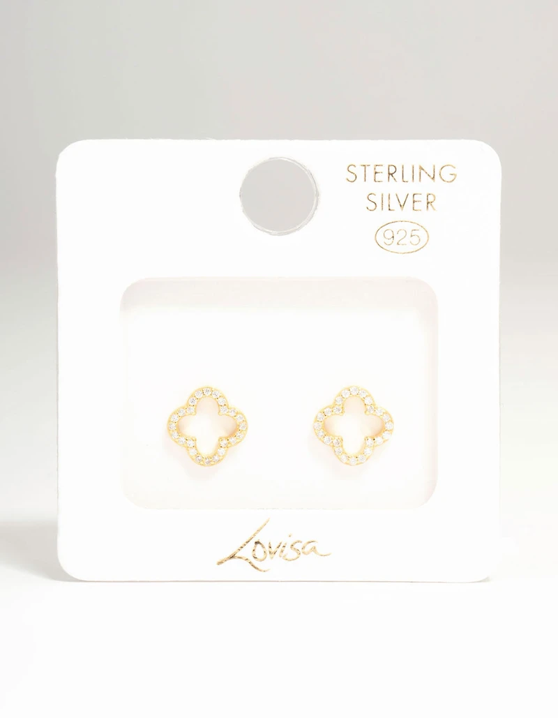 Gold Plated Sterling Silver Cubic Zirconia Flower Stud Earrings