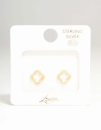 Gold Plated Sterling Silver Cubic Zirconia Flower Stud Earrings