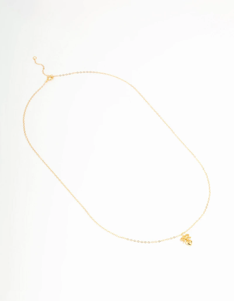 Gold Plated Sterling Silver Bow & Heart Necklace