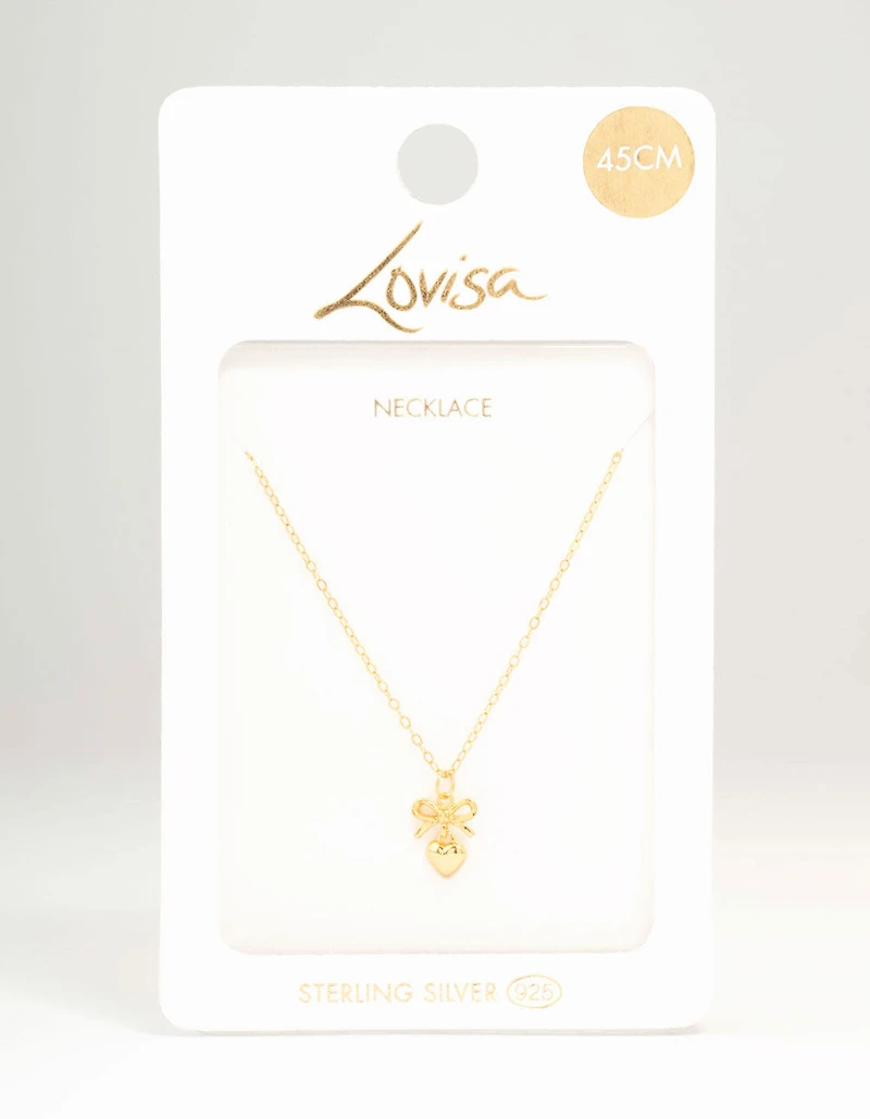 Gold Plated Sterling Silver Bow & Heart Necklace