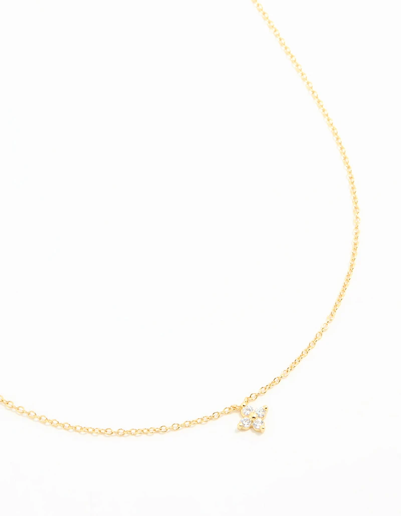 Gold Plated Sterling Silver Cubic Zirconia Flower Necklace