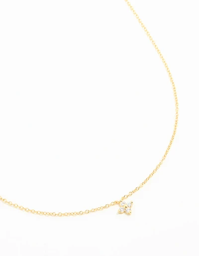 Gold Plated Sterling Silver Cubic Zirconia Flower Necklace