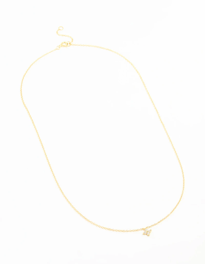 Gold Plated Sterling Silver Cubic Zirconia Flower Necklace