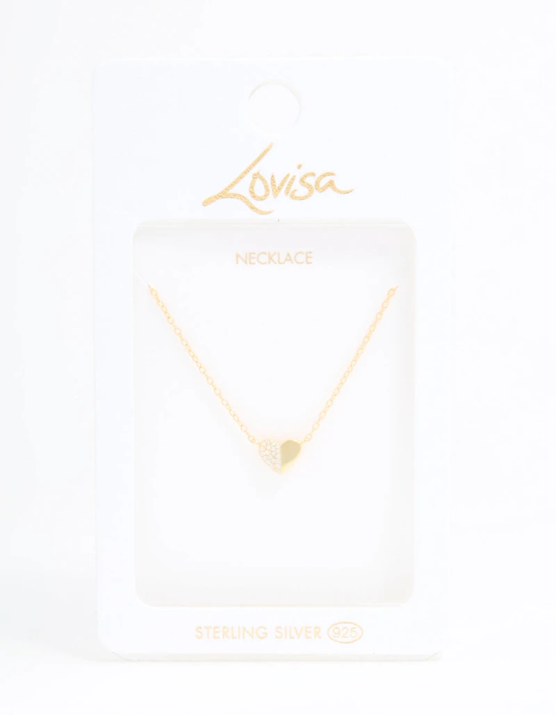 Gold Plated Sterling Silver Cubic Zirconia Mini Heart Necklace