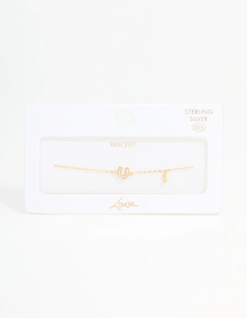 Gold Plated Sterling Silver Diamante Horseshoe Charm Bracelet
