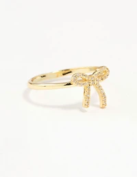 Gold Plated Sterling Silver Cubic Zirconia Bow Ring