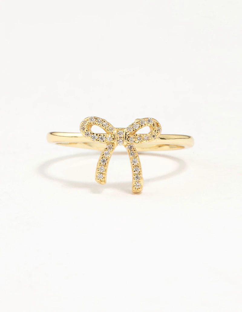 Gold Plated Sterling Silver Cubic Zirconia Bow Ring
