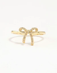 Gold Plated Sterling Silver Cubic Zirconia Bow Ring