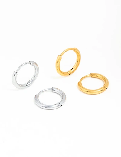 Gold Plated Surgical Steel Hoop Earrings 2-Pack