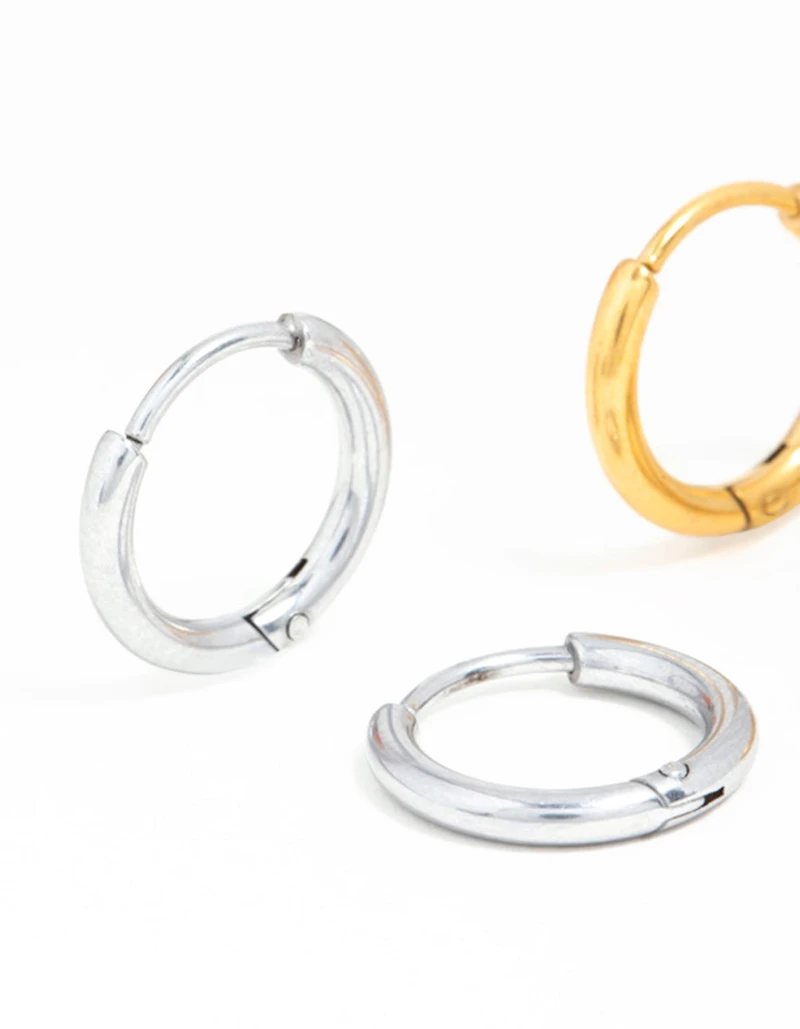 Gold Plated Surgical Steel Hoop Earrings 2-Pack