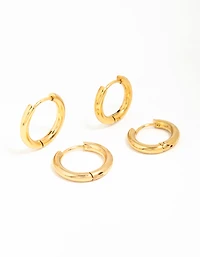 Gold Plated Surgical Steel Thick Hoop Earrings 2-Pack