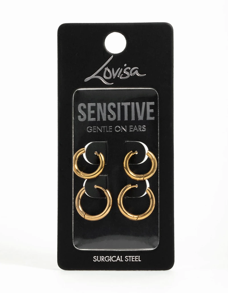 Gold Plated Surgical Steel Thick Hoop Earrings 2-Pack