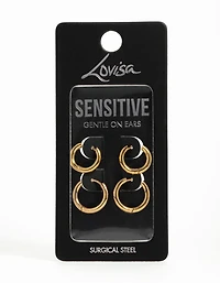 Gold Plated Surgical Steel Thick Hoop Earrings 2-Pack