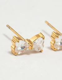 Gold Plated Surgical Steel Cubic Zirconia Heart Bow Stud Earrings