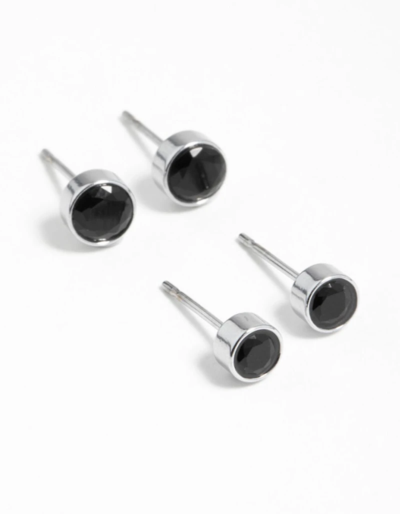 Black Cubic Zirconia Bezel Stud Earrings 2-Pack
