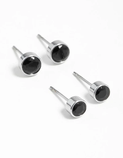 Black Cubic Zirconia Bezel Stud Earrings 2-Pack