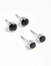 Black Cubic Zirconia Bezel Stud Earrings 2-Pack
