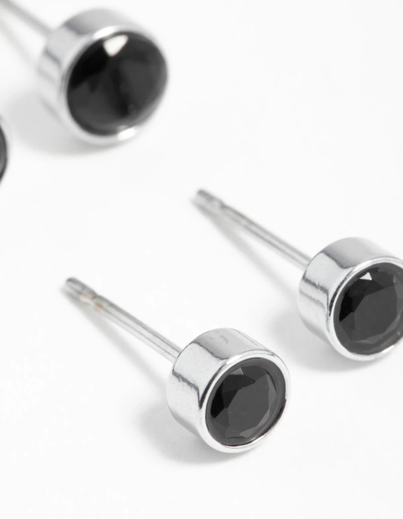 Black Cubic Zirconia Bezel Stud Earrings 2-Pack