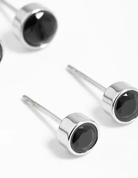 Black Cubic Zirconia Bezel Stud Earrings 2-Pack
