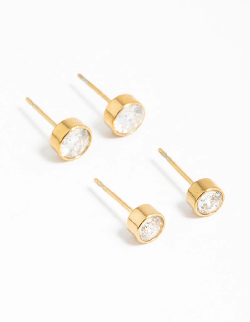 Gold Plated Surgical Steel Cubic Zirconia Bezel Stud Earrings