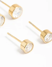 Gold Plated Surgical Steel Cubic Zirconia Bezel Stud Earrings