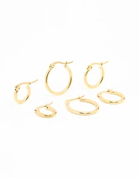 Gold Plated Surgical Steel Clasp Hoop Earrings 2-Pack
