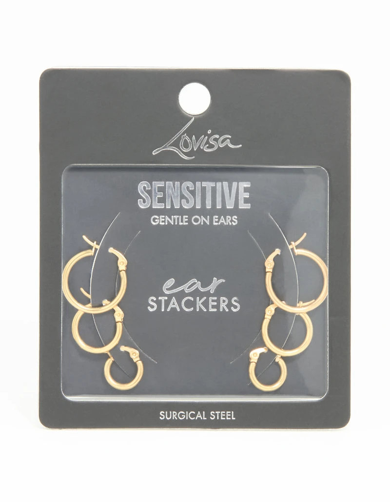 Gold Plated Surgical Steel Clasp Hoop Earrings 2-Pack