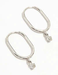 Surgical Steel Rectangular Sleeper Cubic Zirconia Charm Earrings