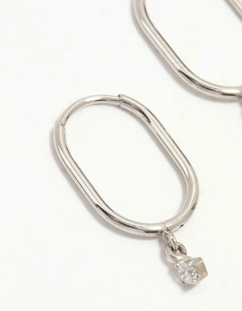 Surgical Steel Rectangular Sleeper Cubic Zirconia Charm Earrings