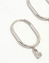 Surgical Steel Rectangular Sleeper Cubic Zirconia Charm Earrings