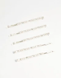 Silver Diamante Baguette & Round Hair Slides 5-Pack