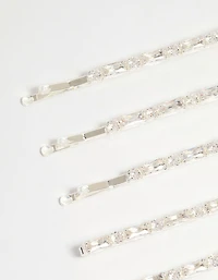 Silver Diamante Baguette & Round Hair Slides 5-Pack