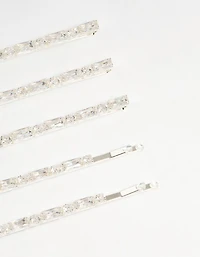 Silver Diamante Baguette & Round Hair Slides 5-Pack