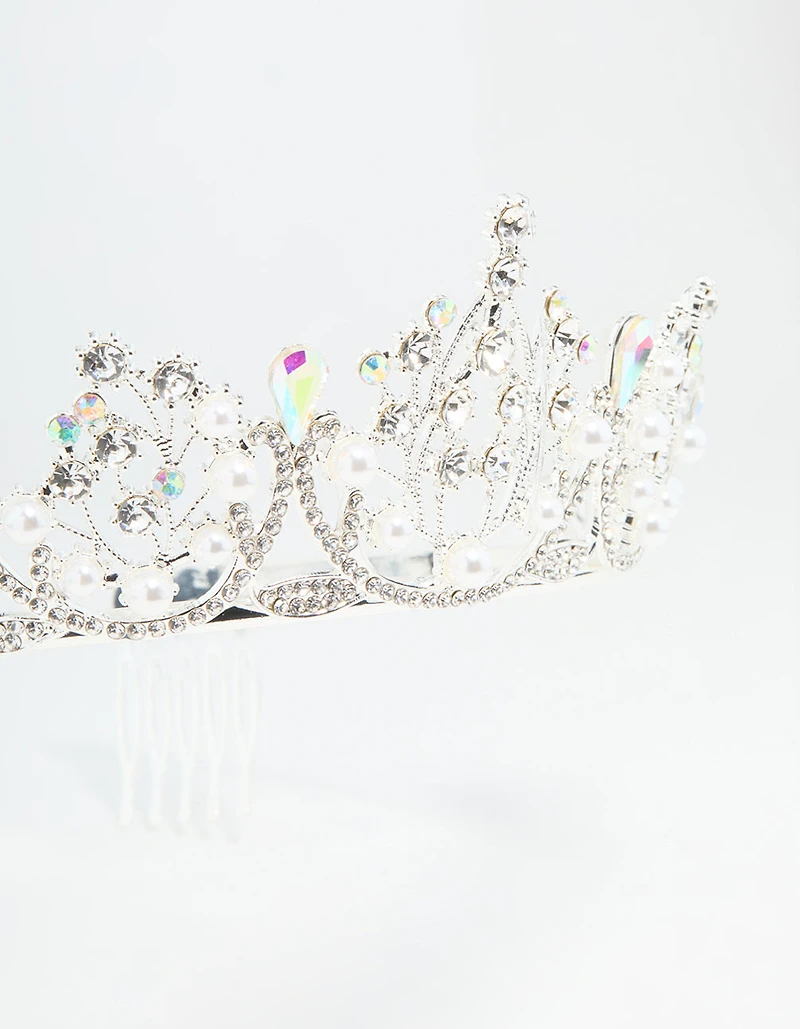 Silver Diamante & Pearl Crown Headband