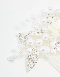 Silver Pearl Flower & Vine Hair Comb
