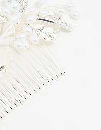 Silver Pearl Flower & Vine Hair Comb