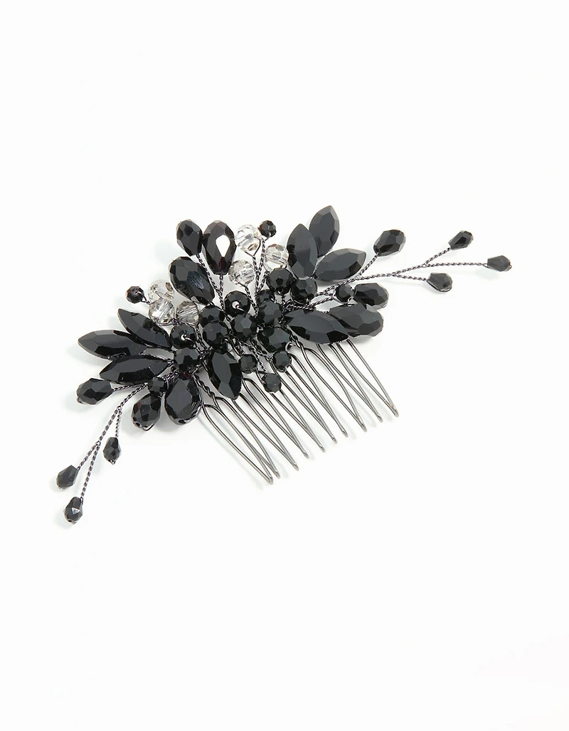Peigne à cheveux vaporeux Black Coated Metal Diamante Marquise