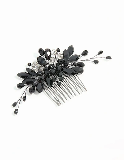 Peigne à cheveux vaporeux Black Coated Metal Diamante Marquise