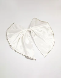 White Fabric Diamante Edge Cascading Bow Clip