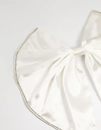 White Fabric Diamante Edge Cascading Bow Clip
