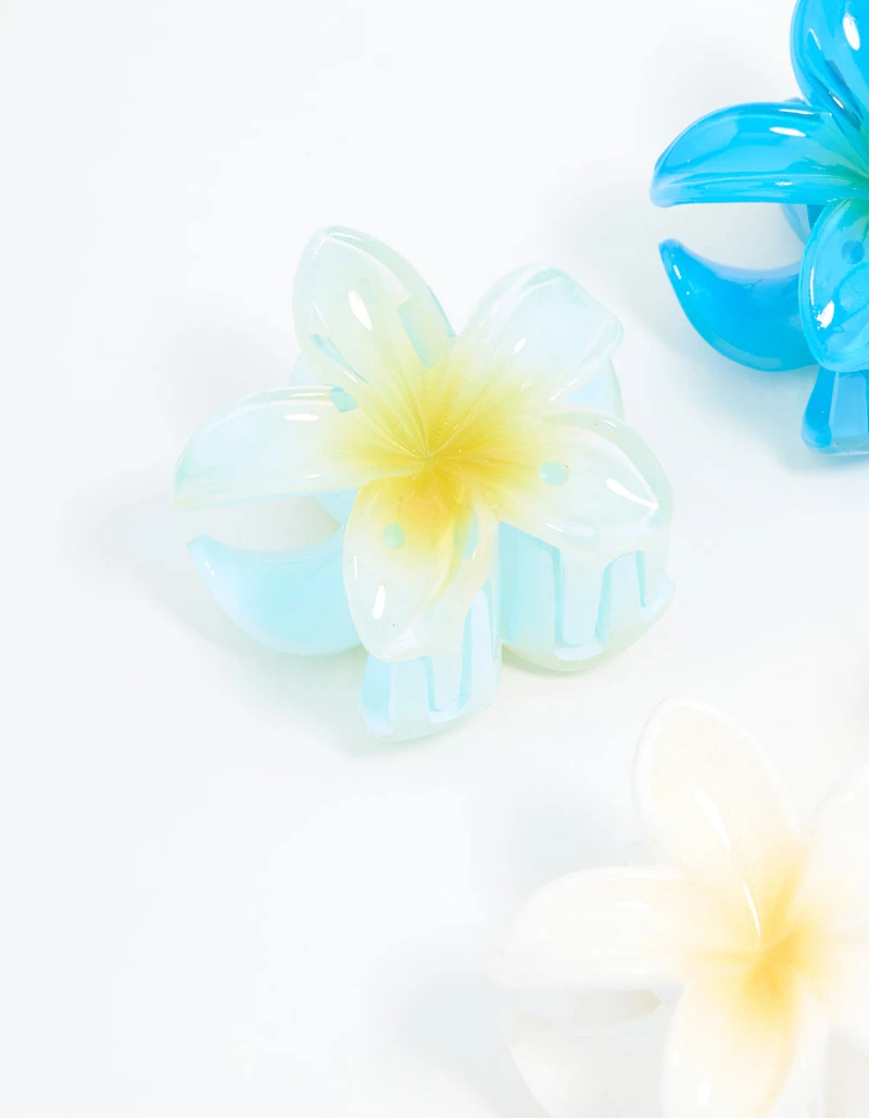 Blue & White Mini Frangipani Claw Clips 4-Pack