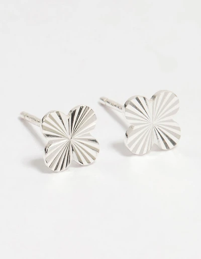 Sterling Silver Ribbed Flower Stud Earrings