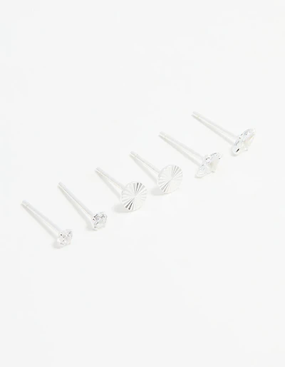 Sterling Silver Cubic Zirconia Stud Earrings 3-Pack
