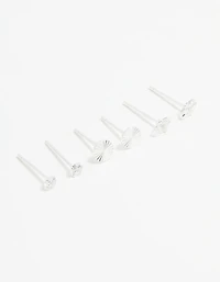Sterling Silver Cubic Zirconia Stud Earrings 3-Pack