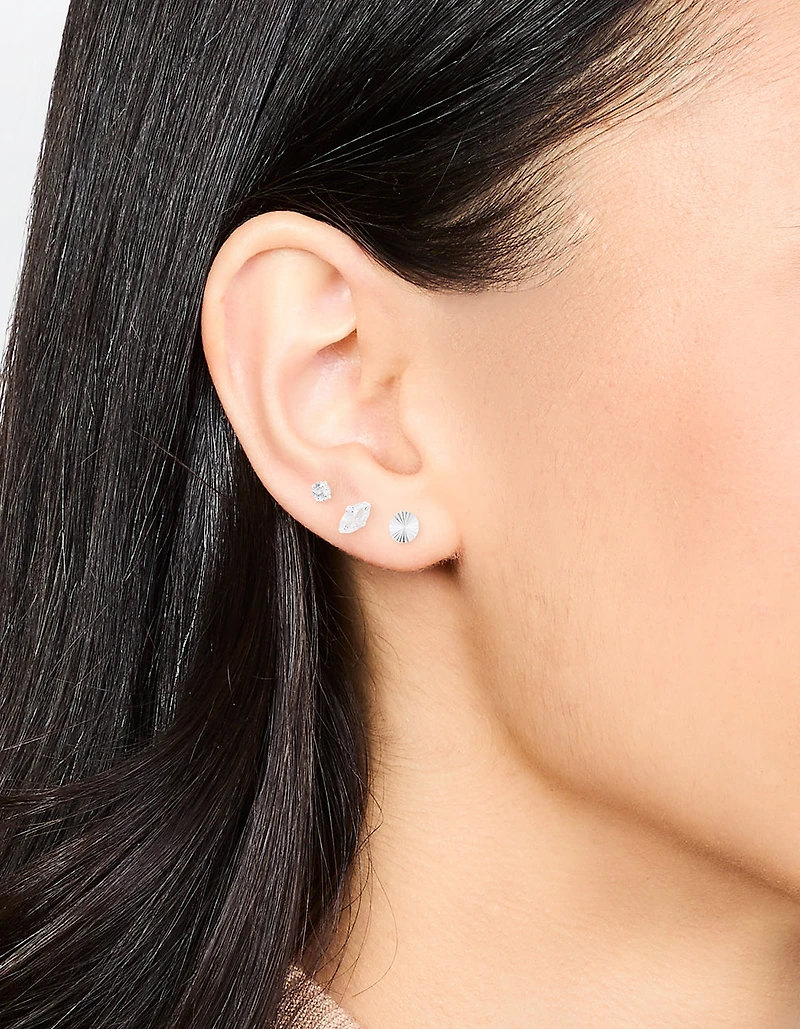 Sterling Silver Cubic Zirconia Stud Earrings 3-Pack