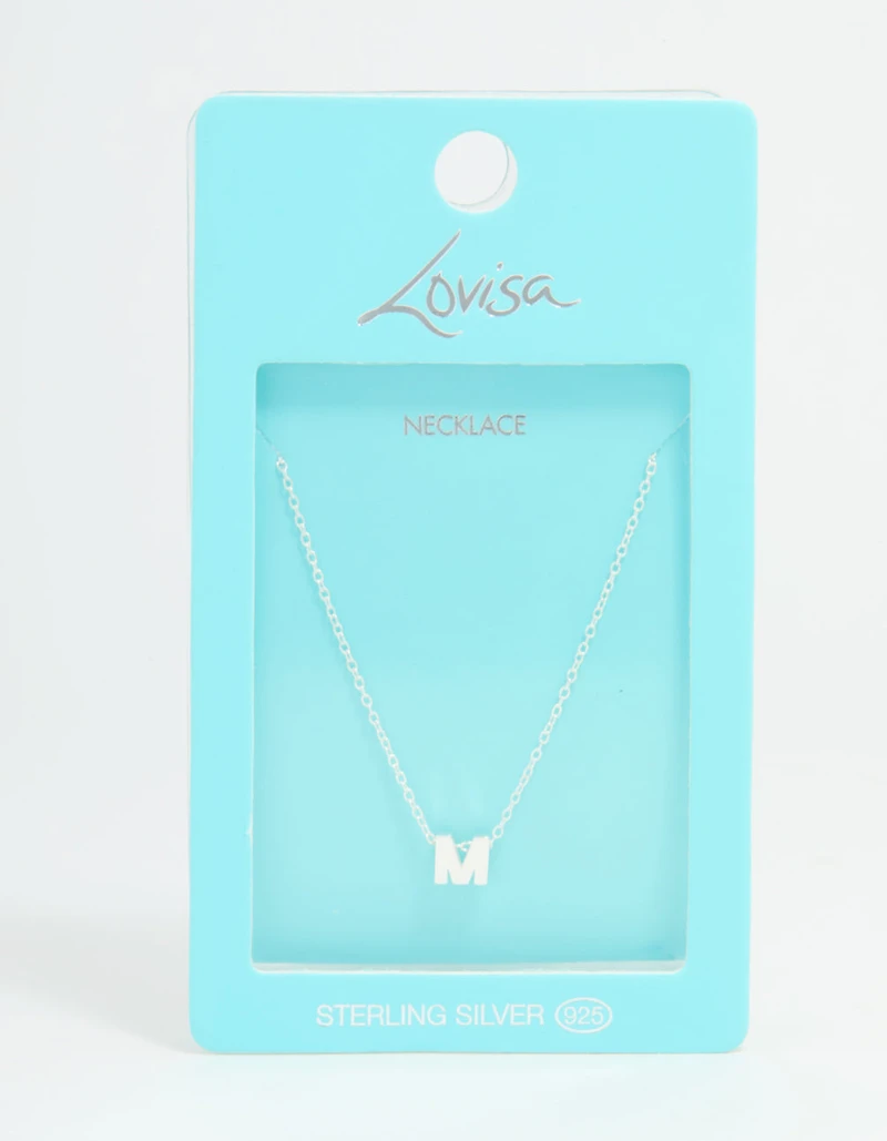 Sterling Silver Letter  M Necklace