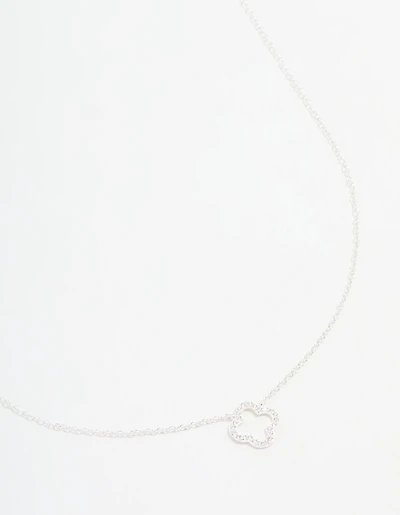Sterling Silver Cubic Zirconia Flower Pendant Necklace